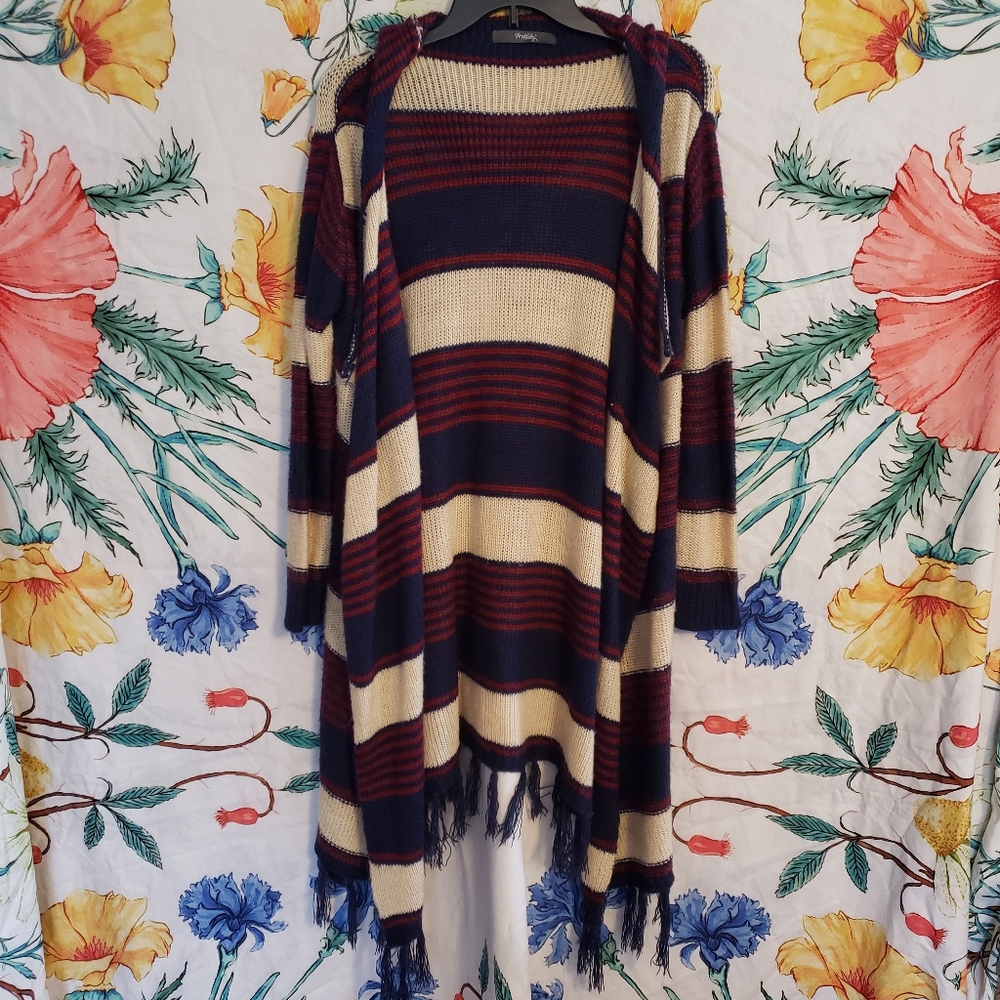 Stripped Hooded Longline Cardigan